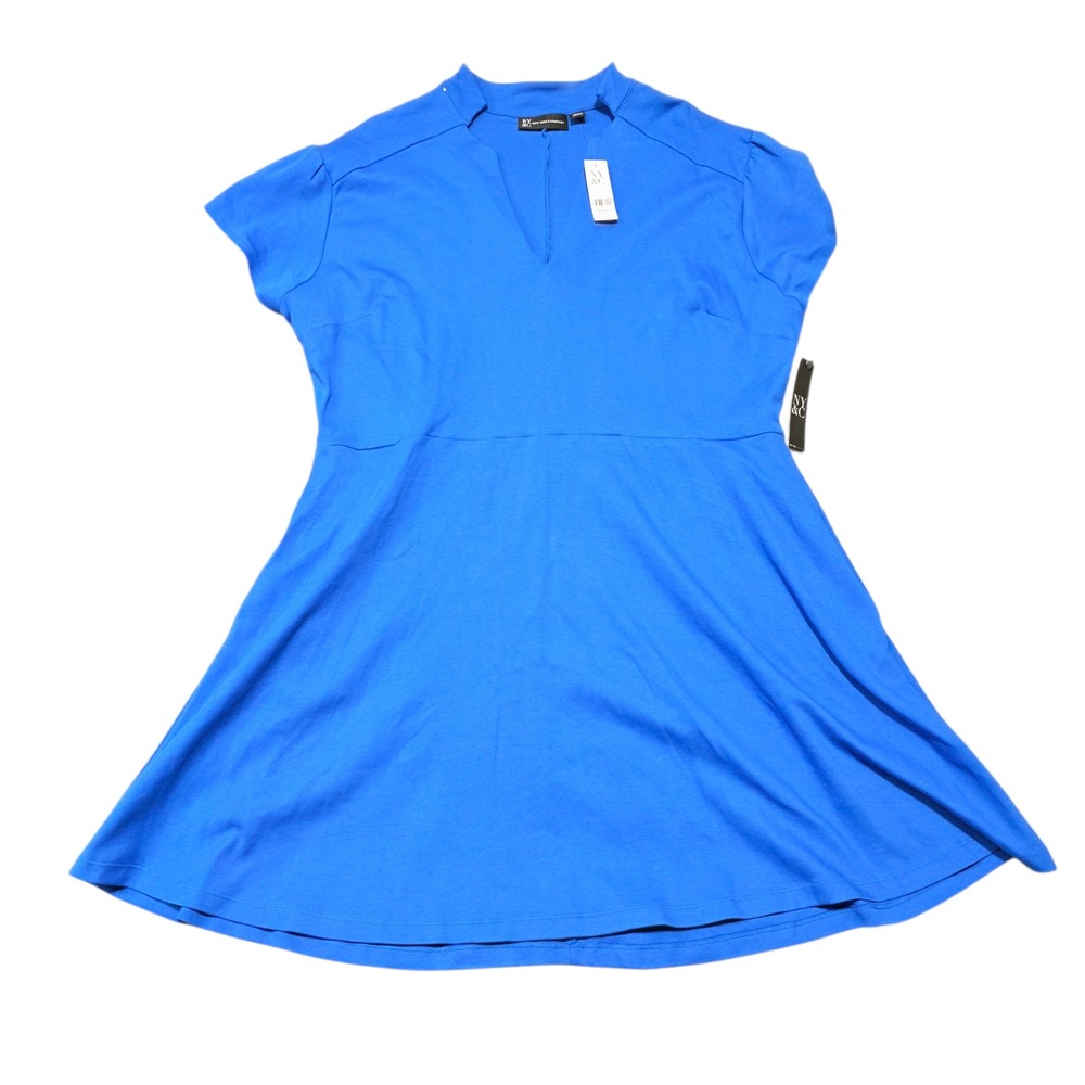 NEW‎ NY & Company Blue V Neck Short Sleeve Fit and Flare Dress with Pockets XXL